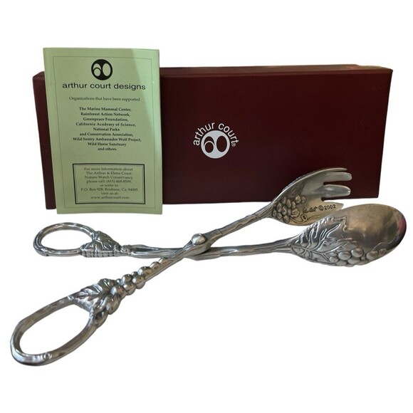 Vintage Arthur Court Designs Grape Pattern Heavy Duty Aluminum Serving Tongs - Picture 1 of 6